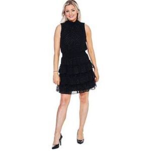 Everlily Women Black Sleeveless Smocked Tiered Clip-Dot Blouson Dress Size XXL